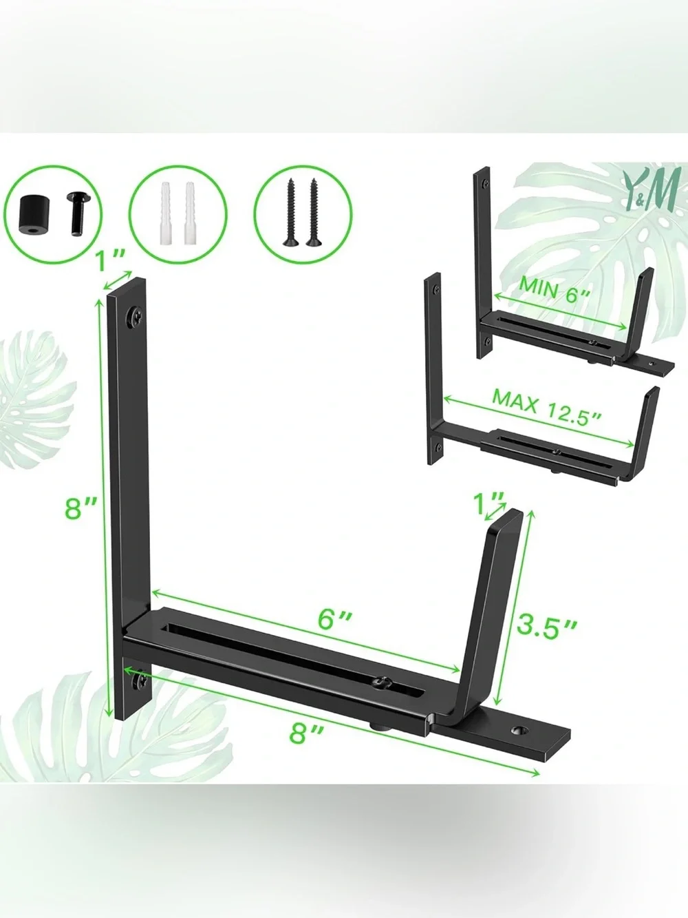 NEW Set of 6 Black Metal Wall Planter Box Brackets